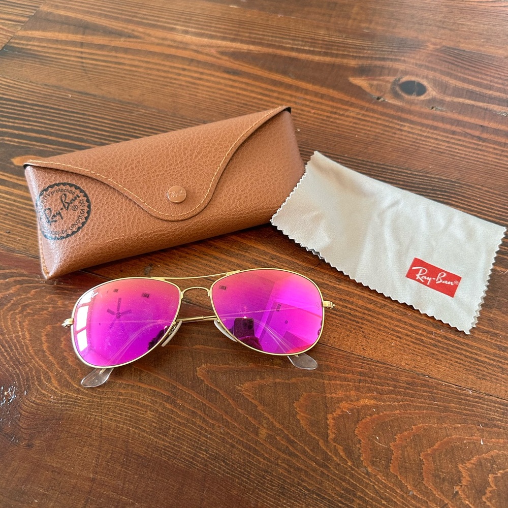 Ray-Ban Pink and Gold Mirrored Aviator Sunglasses
